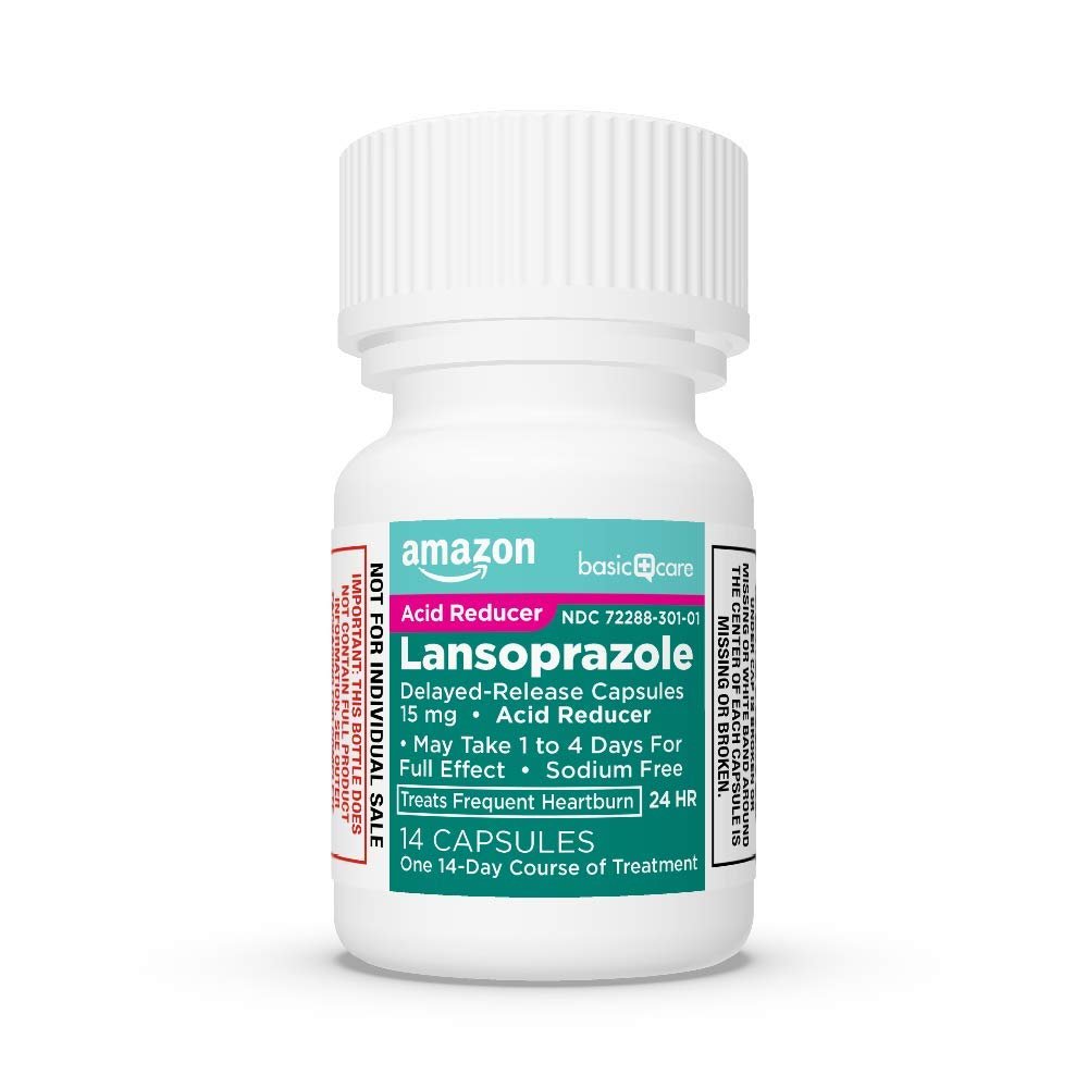 Amazon Basic Care Lansoprazole Delayed Release Capsules, 15 mg, Proton Pump Inhibitor, Acid Reducer, 24 Hour Heartburn Medicine, 42 Count Pack - FENGGESTORE20