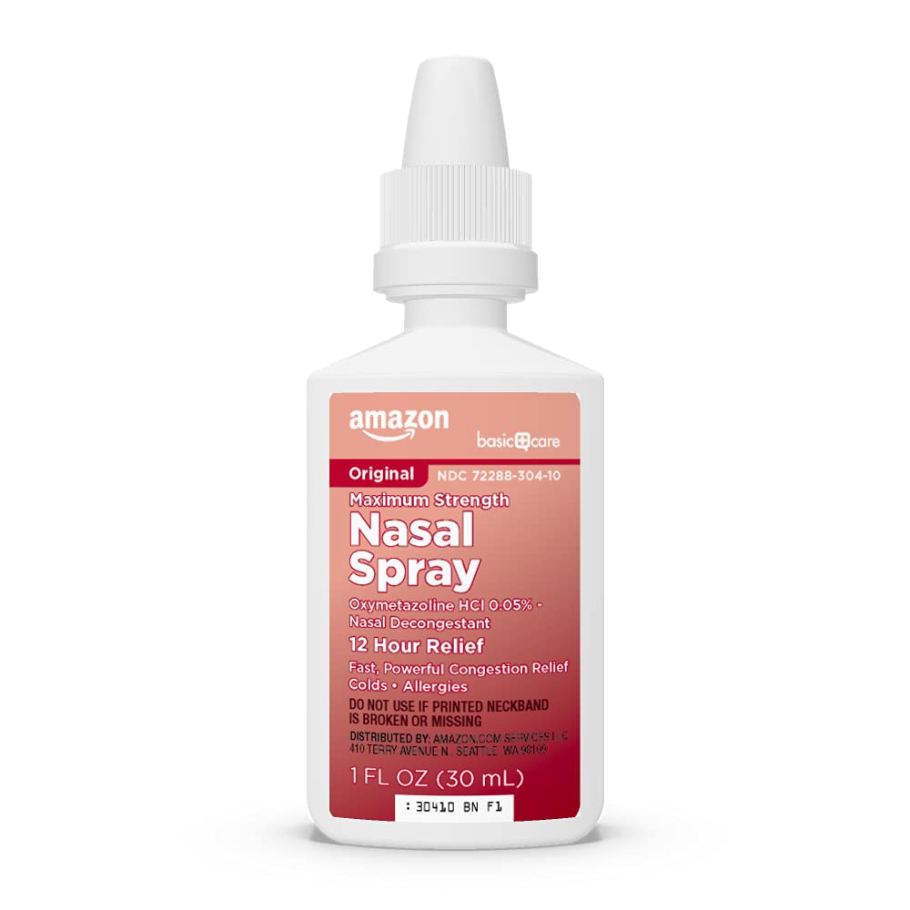 Amazon Basic Care Maximum Strength 12 Hour Nasal Spray, Oxymetazoline HCl Solution, Sinus Pressure Relief, Cold and Allergy Medicine, Decongestant, 1 fl oz (Pack of 1) - FENGGESTORE20