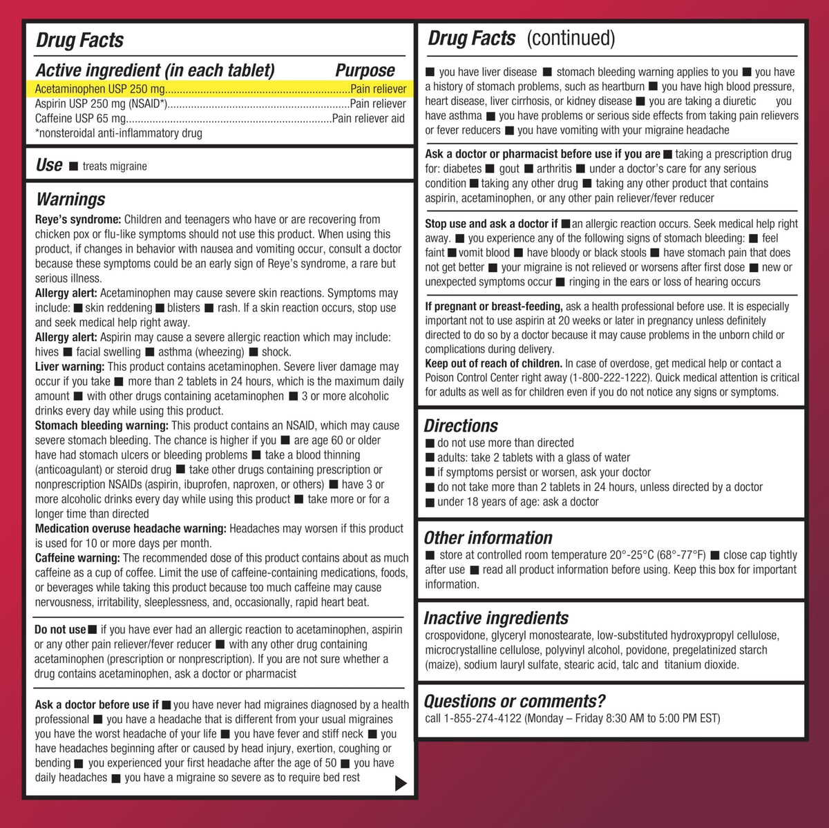 Amazon Basic Care Migraine Relief Acetaminophen, Aspirin (NSAID) and Caffeine Tablets, Pain Reliever/Pain Reliever Aid, 200 Count - FENGGESTORE20