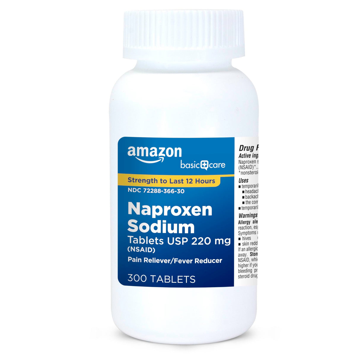 Amazon Basic Care Naproxen Sodium Tablets 220 mg, Pain Reliever/Fever Reducer (NSAID), 12-Hour Relief for Headache, Backache, Menstrual Pain, Muscle Aches, Arthritis, 300 Count - FENGGESTORE20