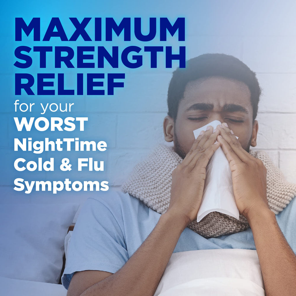 Amazon Basic Care Nighttime Severe Cold and Flu Syrup, Max Strength Liquid Medicine, Multi-Symptom Relief, for Adults and Children 12 Years and Older, Mixed Berry Flavor, 12 fl oz - FENGGESTORE20