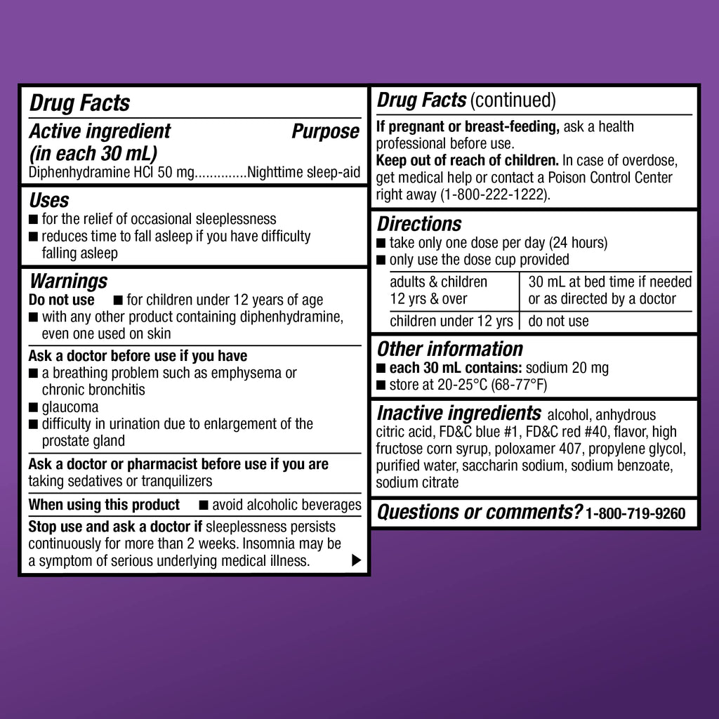 Amazon Basic Care Nighttime Sleep-Aid Liquid for Adults, Helps Fall Asleep Fast, Diphenhydramine HCl 50 mg, Mixed Berry Flavor, 12 fl oz (Pack of 1) - FENGGESTORE20