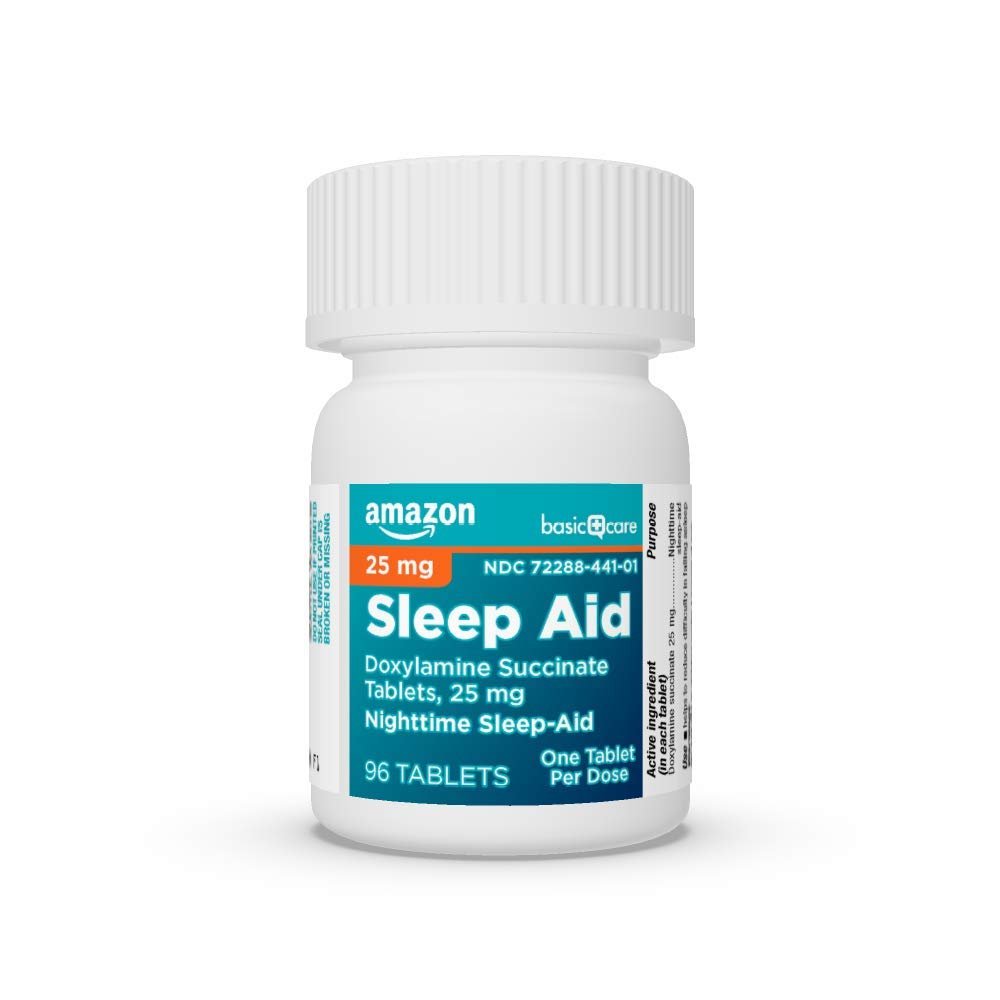 Amazon Basic Care Nighttime Sleep Aid Tablets for Adults, Doxylamine Succinate 25 mg, 96 Count - FENGGESTORE20