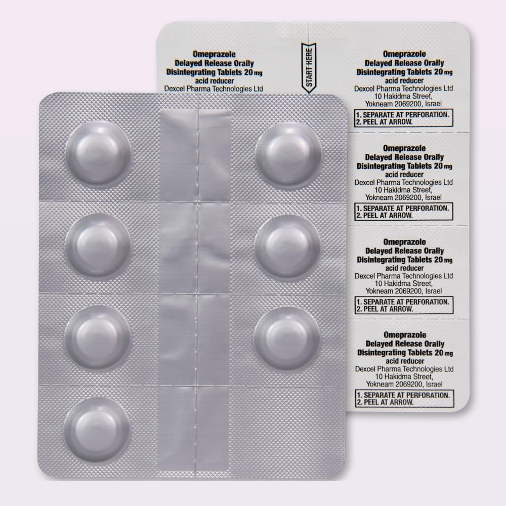 Amazon Basic Care Omeprazole Delayed Release Orally Disintegrating Tablets, 20 mg, Acid Reducer, Strawberry Flavor, 24 Hour Heartburn Medicine, 42 Count - FENGGESTORE20