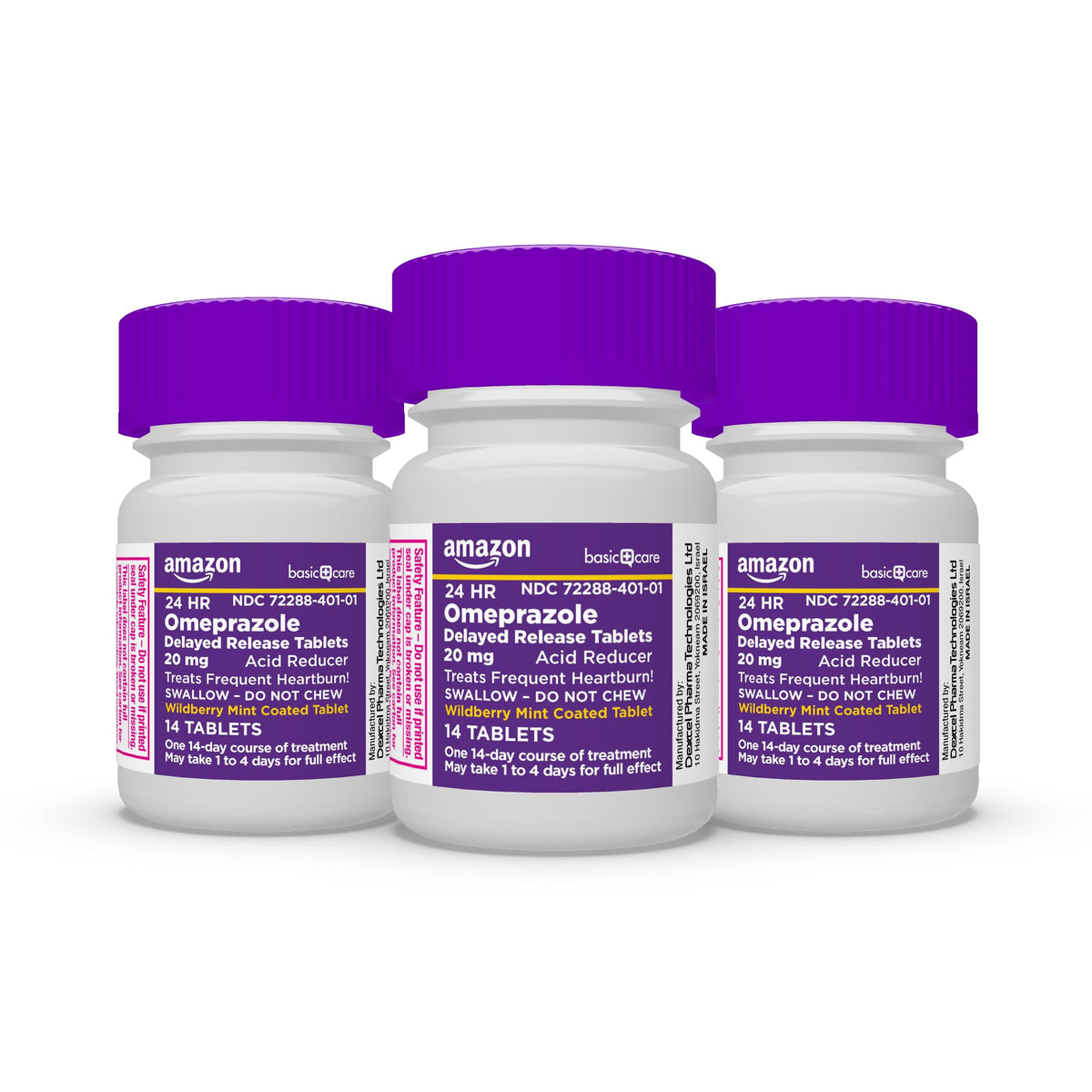 Amazon Basic Care Omeprazole Delayed Release Tablets 20 mg, Acid Reducer, Wildberry Mint Coated Tablet, Heartburn Medicine, 42 Count - FENGGESTORE20