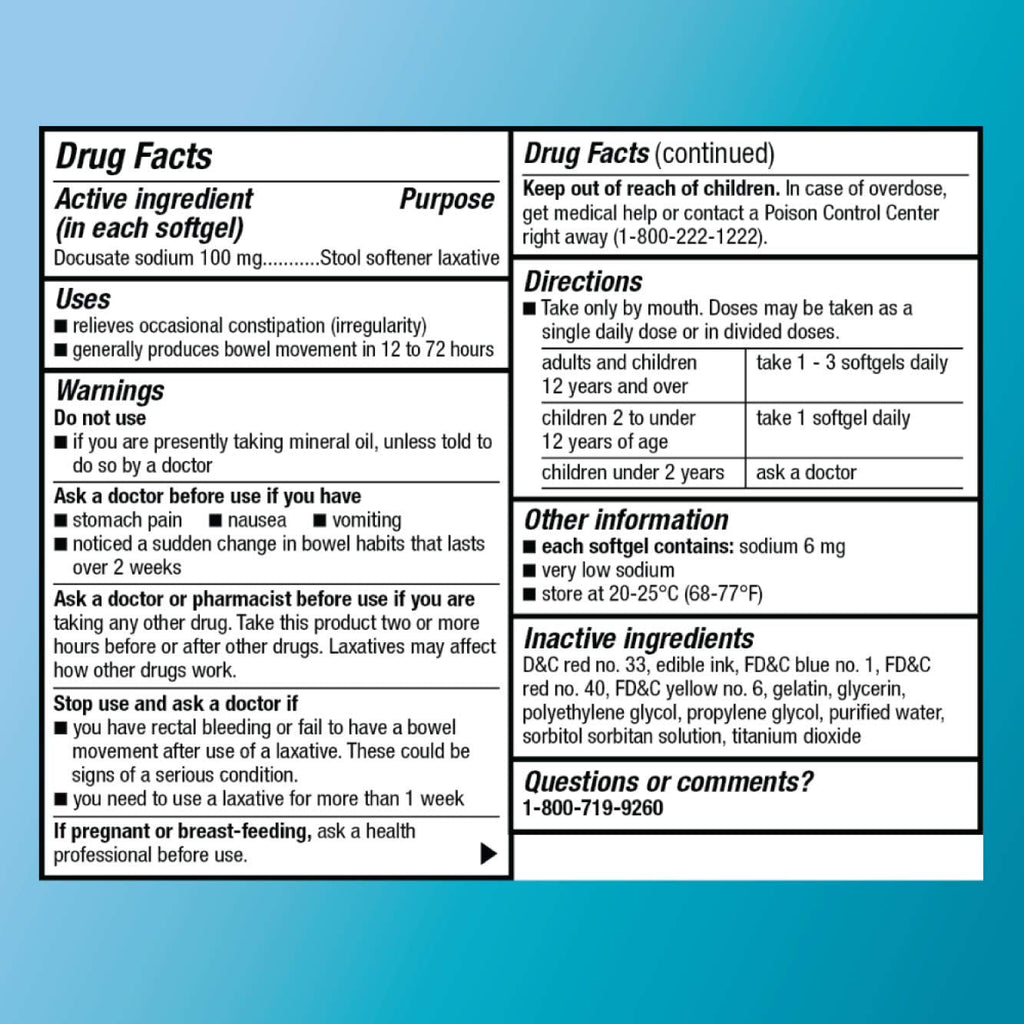 Amazon Basic Care Stool Softener Laxative, Docusate Sodium 100 mg, Softgels, For Constipation Relief, 100 Count - FENGGESTORE20