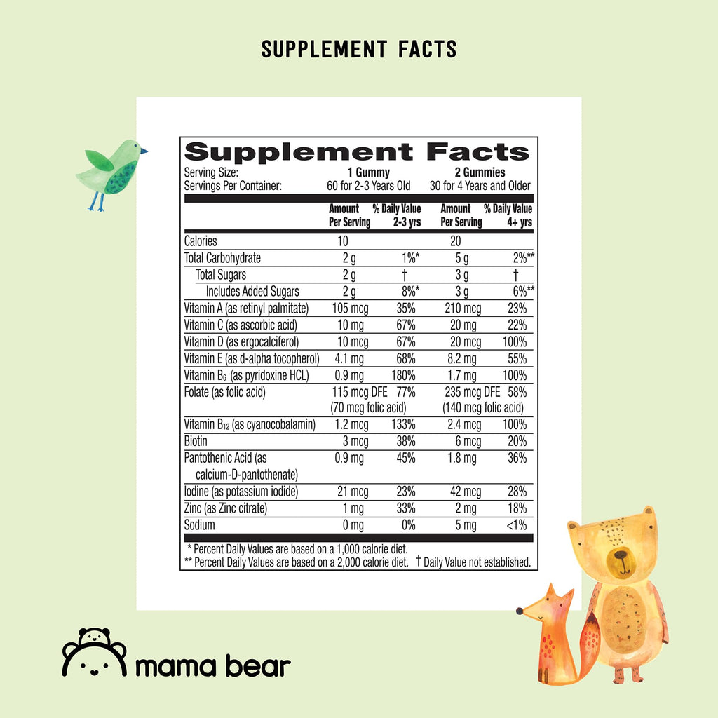 Amazon Brand - Mama Bear Organic Kids Multivitamin Gummies, Berry, Cherry & Orange, 60 Count, 1 Month Supply (Packaging May Vary) - FENGGESTORE20
