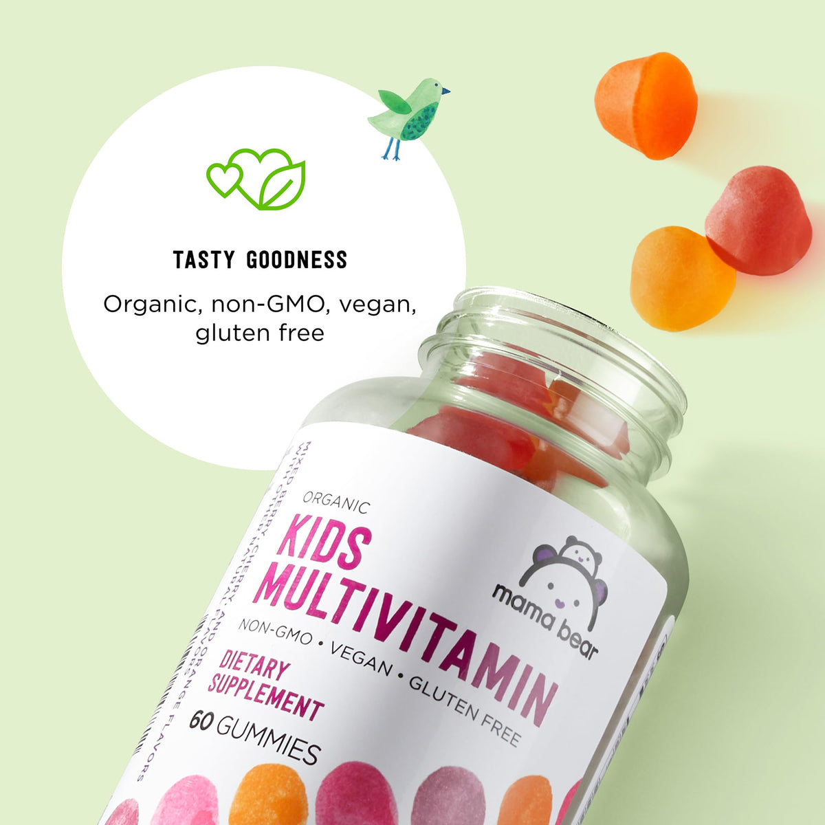 Amazon Brand - Mama Bear Organic Kids Multivitamin Gummies, Berry, Cherry & Orange, 60 Count, 1 Month Supply (Packaging May Vary) - FENGGESTORE20
