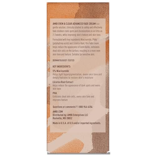Ambi Even & Clear Advanced Fade Cream, Hydroquinone-free, Hyperpigmentation Treatment, Stubborn Dark Spot Corrector, Results In As Little As 2-3 Weeks - FENGGESTORE20