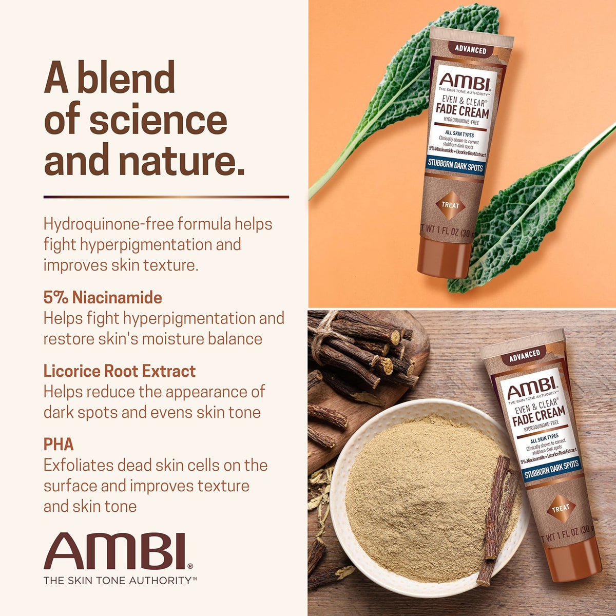 Ambi Even & Clear Advanced Fade Cream, Hydroquinone-free, Hyperpigmentation Treatment, Stubborn Dark Spot Corrector, Results In As Little As 2-3 Weeks - FENGGESTORE20