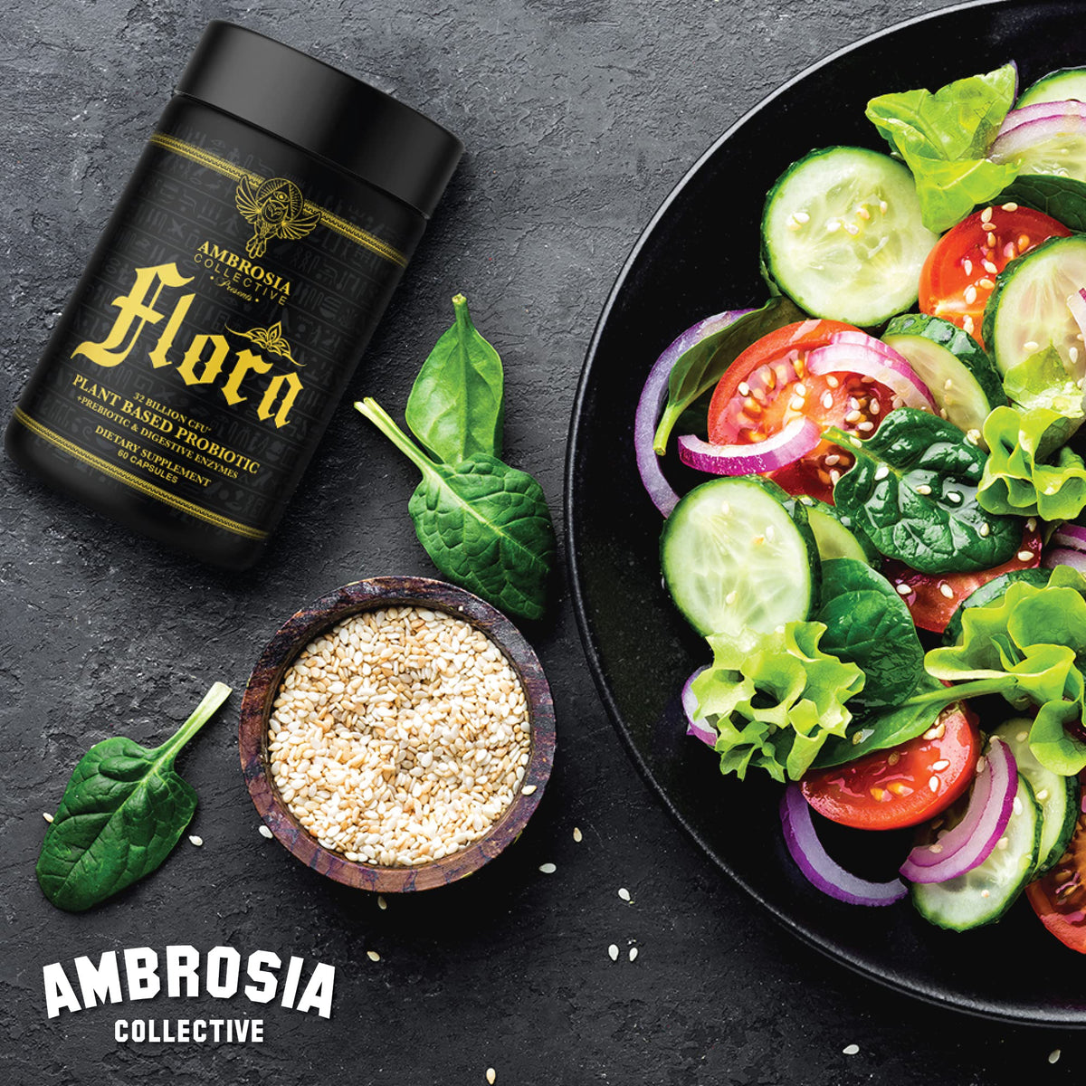 Ambrosia Flora Digestive Enzymes with Probiotics & Prebiotics | 32 Billion CFU Gut Health Supplement | Plant Based, Vegan Probiotic | 60 Veggie Capsules (30 Servings) - FENGGESTORE20