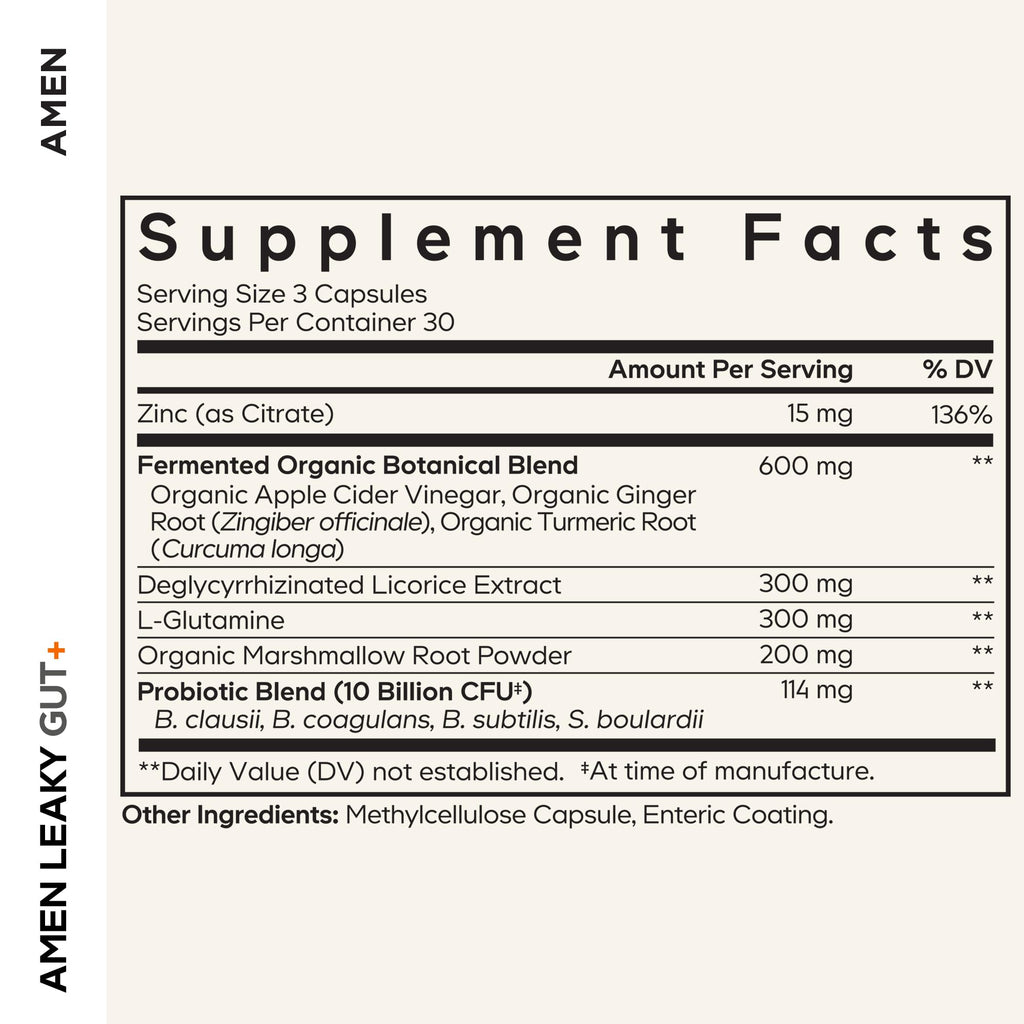 Amen Leaky Gut Supplement - Advanced Formula with Bioavailable L Glutamine, Zinc, Turmeric, DGL Licorice Root - Marshmallow Root - Probiotics & Fermented Prebiotics - FENGGESTORE20