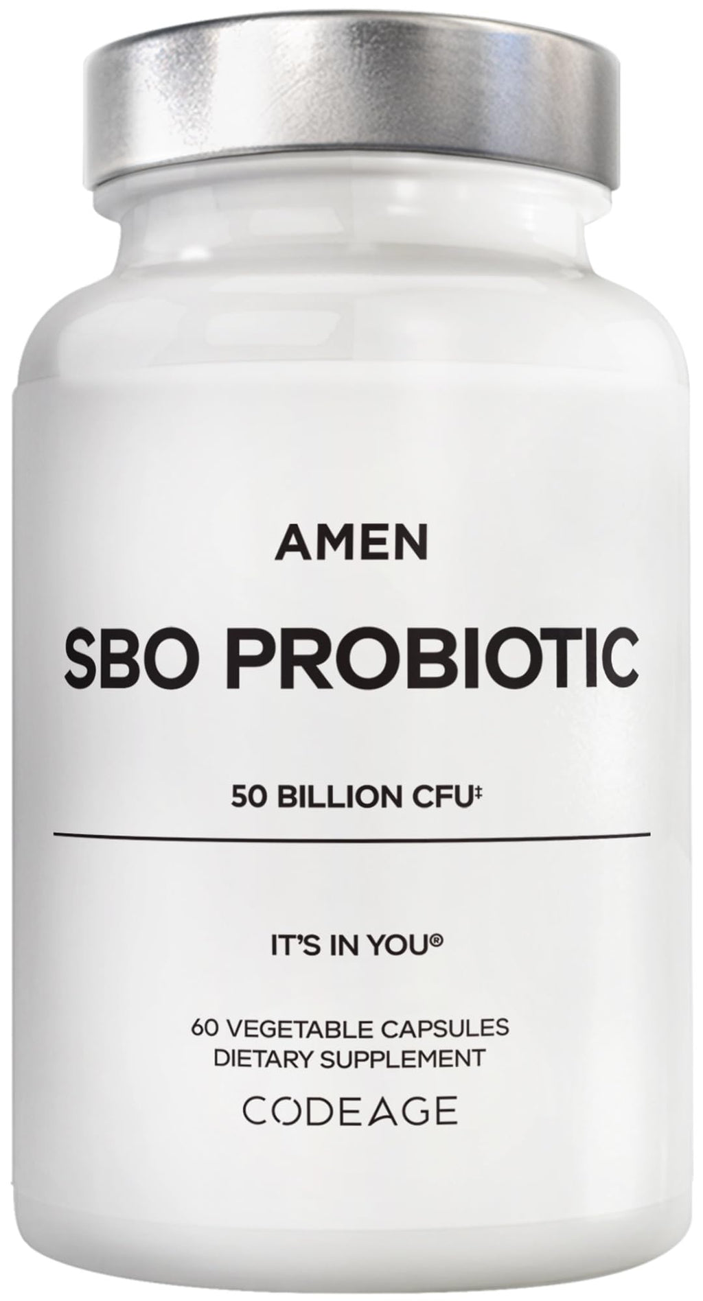 Amen Probiotics Supplement, SBO Probiotic and Organic Prebiotics, 50 Billion CFUs, Shelf Stable, No Refrigeration Required, Flora Daily Probiotic Formula for Women & Men - FENGGESTORE20