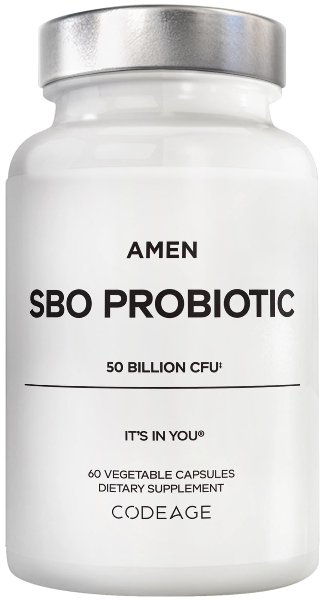 Amen Probiotics Supplement, SBO Probiotic and Organic Prebiotics, 50 Billion CFUs, Shelf Stable, No Refrigeration Required, Flora Daily Probiotic Formula for Women & Men - FENGGESTORE20