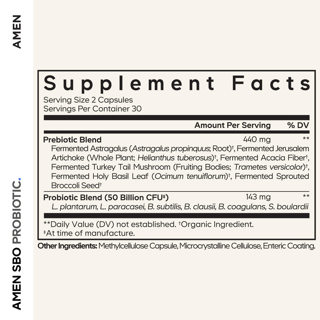 Amen Probiotics Supplement, SBO Probiotic and Organic Prebiotics, 50 Billion CFUs, Shelf Stable, No Refrigeration Required, Flora Daily Probiotic Formula for Women & Men - FENGGESTORE20
