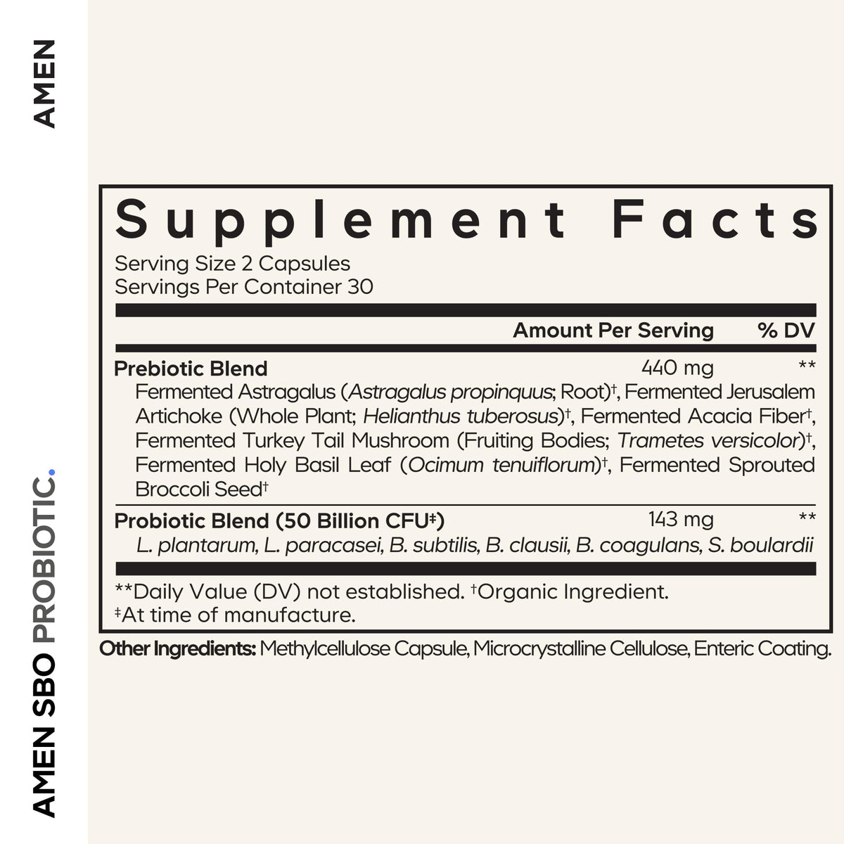 Amen Probiotics Supplement, SBO Probiotic and Organic Prebiotics, 50 Billion CFUs, Shelf Stable, No Refrigeration Required, Flora Daily Probiotic Formula for Women & Men - FENGGESTORE20
