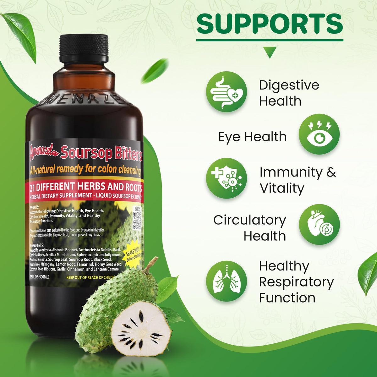 Amenazel Organic Soursop Bitters, 16 fl oz - FENGGESTORE20