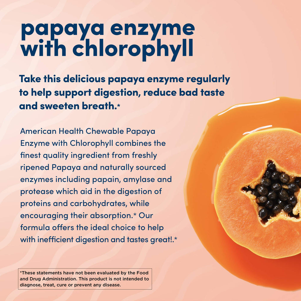 American Health Chewable Papaya Enzyme with Chlorophyll 600 Chwbls - FENGGESTORE20