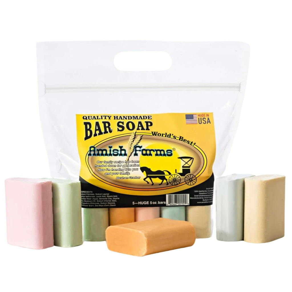 Amish Farms Natural Bar Soap 5-Pack Variety – Handmade Cold Process Moisturizing Soap Bars, Large Hand-Cut, Made in USA - FENGGESTORE20