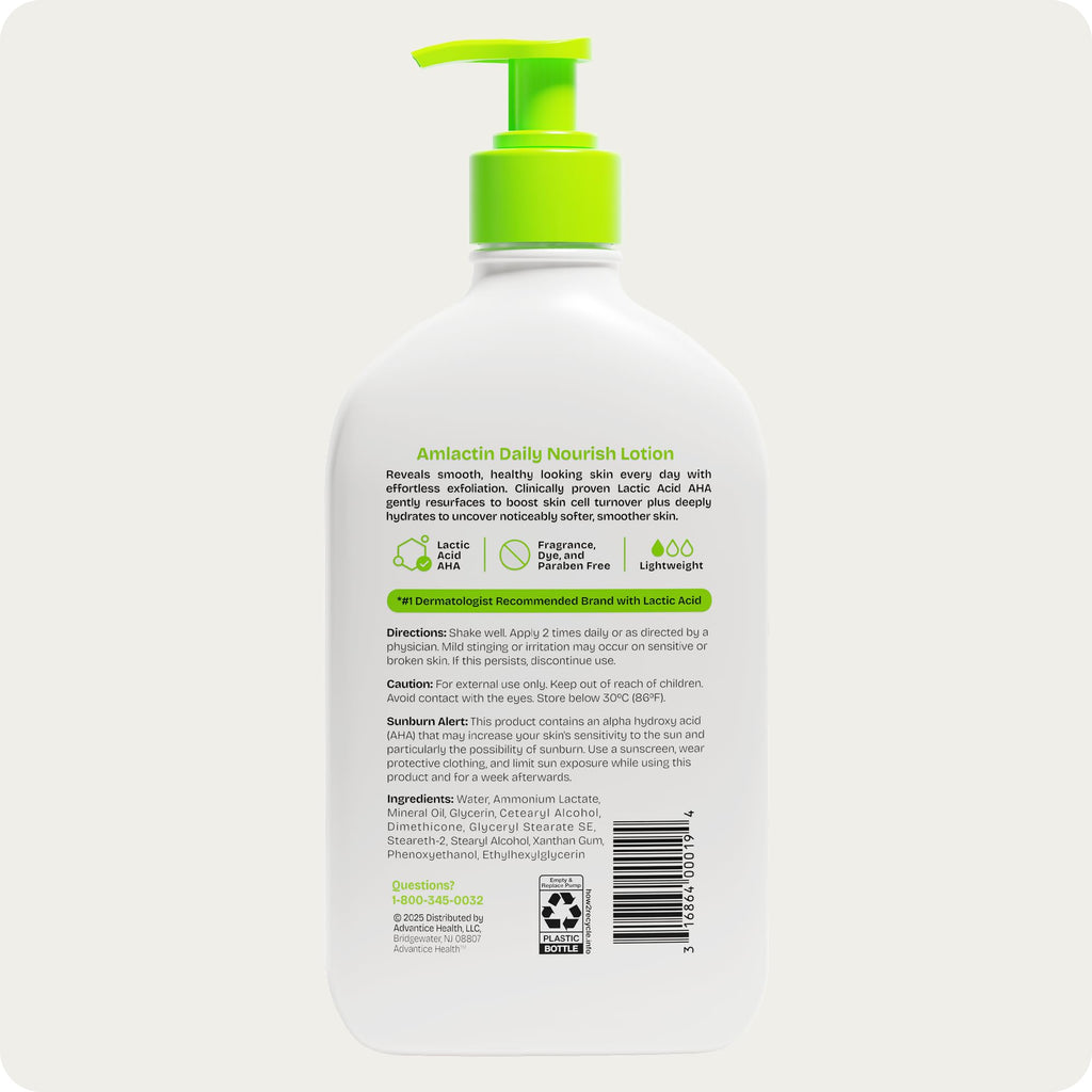 AmLactin Daily Nourish Therapeutic Body Lotion for Dry Skin - No-Scrub Exfoliator and Moisturizer 12% Lactic Acid Lotion - FENGGESTORE20