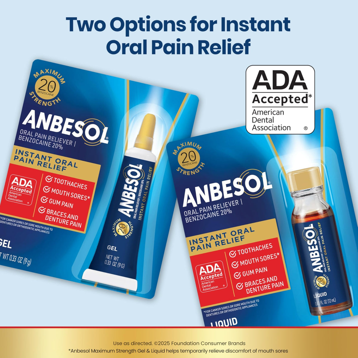 Anbesol Maximum Strength Gel - Instant Oral Pain Relief, for Toothaches, Gums, Braces, & Denture Pain, and Mouth Sores*, Canker Sore Treatment Inside Mouth, ADA Accepted, 0.33 oz - FENGGESTORE20