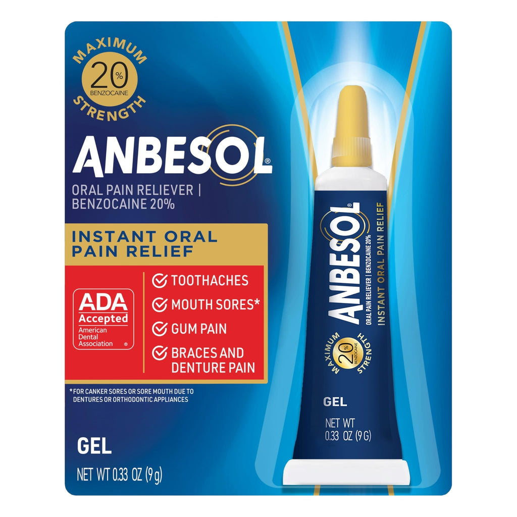 Anbesol Maximum Strength Gel - Instant Oral Pain Relief, for Toothaches, Gums, Braces, & Denture Pain, and Mouth Sores*, Canker Sore Treatment Inside Mouth, ADA Accepted, 0.33 oz - FENGGESTORE20