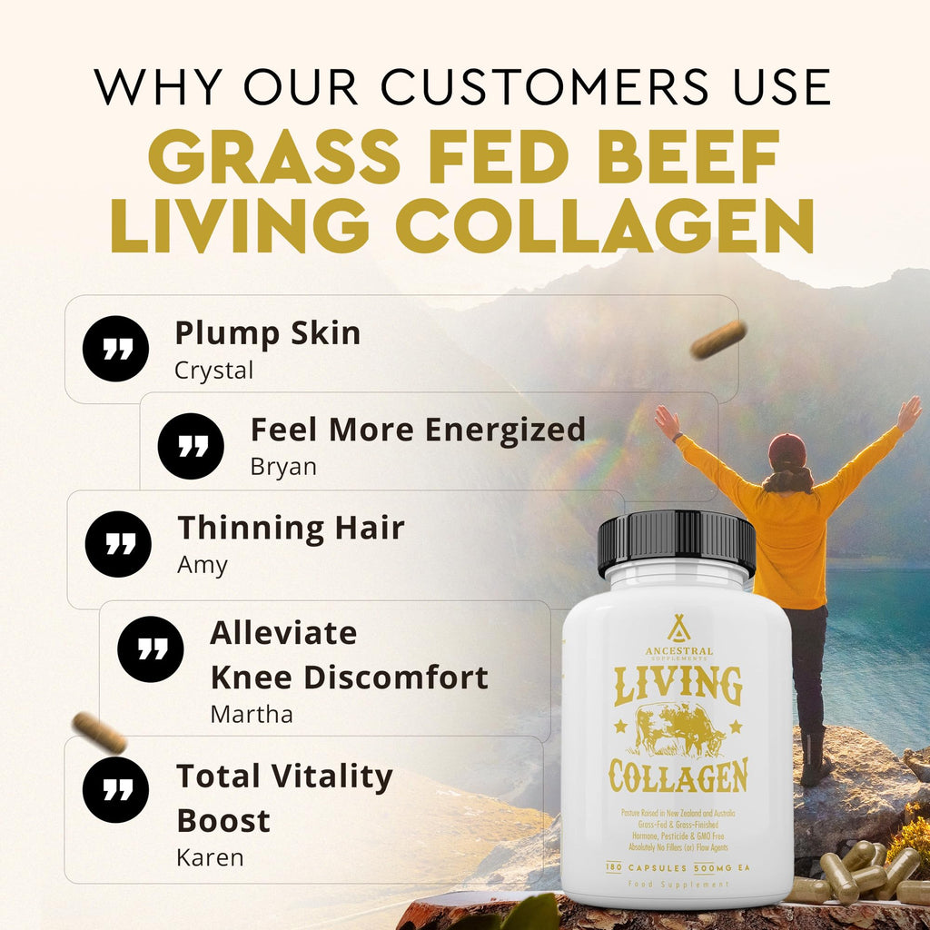 Ancestral Supplements Grass Fed Beef Living Collagen Nutritional Powder Supplement, 3000mg, Promotes Healthier, Younger Looking Skin, Hair - FENGGESTORE20