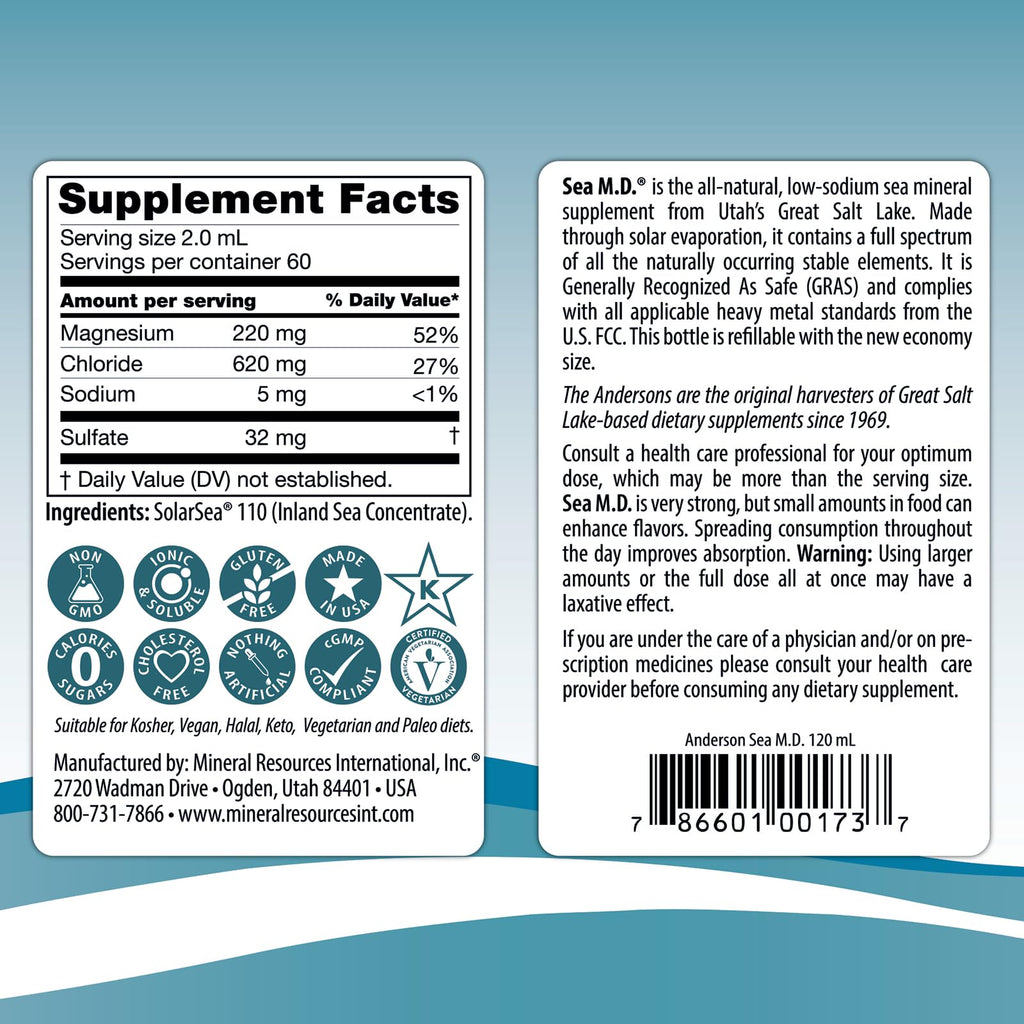 Anderson Sea M.D. Concentrated Trace Mineral Drops, 79 Trace Minerals with Magnesium, Sodium and Chloride Electrolytes - Supports Hydration, Energy - FENGGESTORE20
