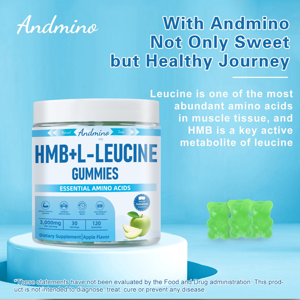 andmino HMB and L-Leucine Gummies, 3000mg, with Trehalose, for Muscle Growth, Muscle Relief and Workout Recovery, for Adults & Elder, Non-GMO - FENGGESTORE20