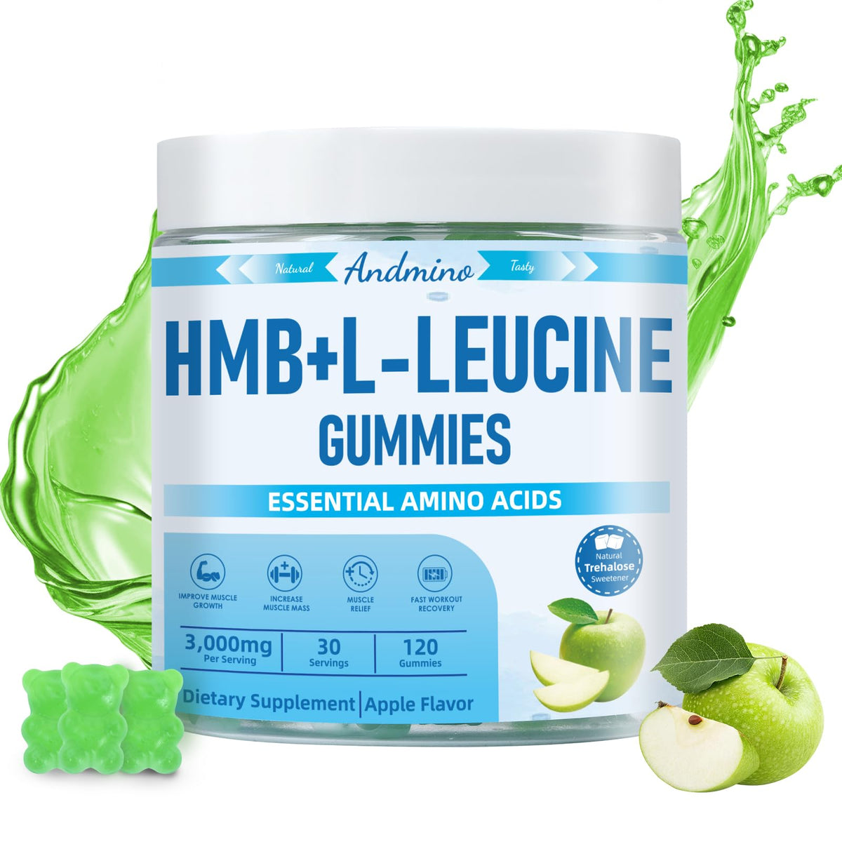 andmino HMB and L-Leucine Gummies, 3000mg, with Trehalose, for Muscle Growth, Muscle Relief and Workout Recovery, for Adults & Elder, Non-GMO - FENGGESTORE20