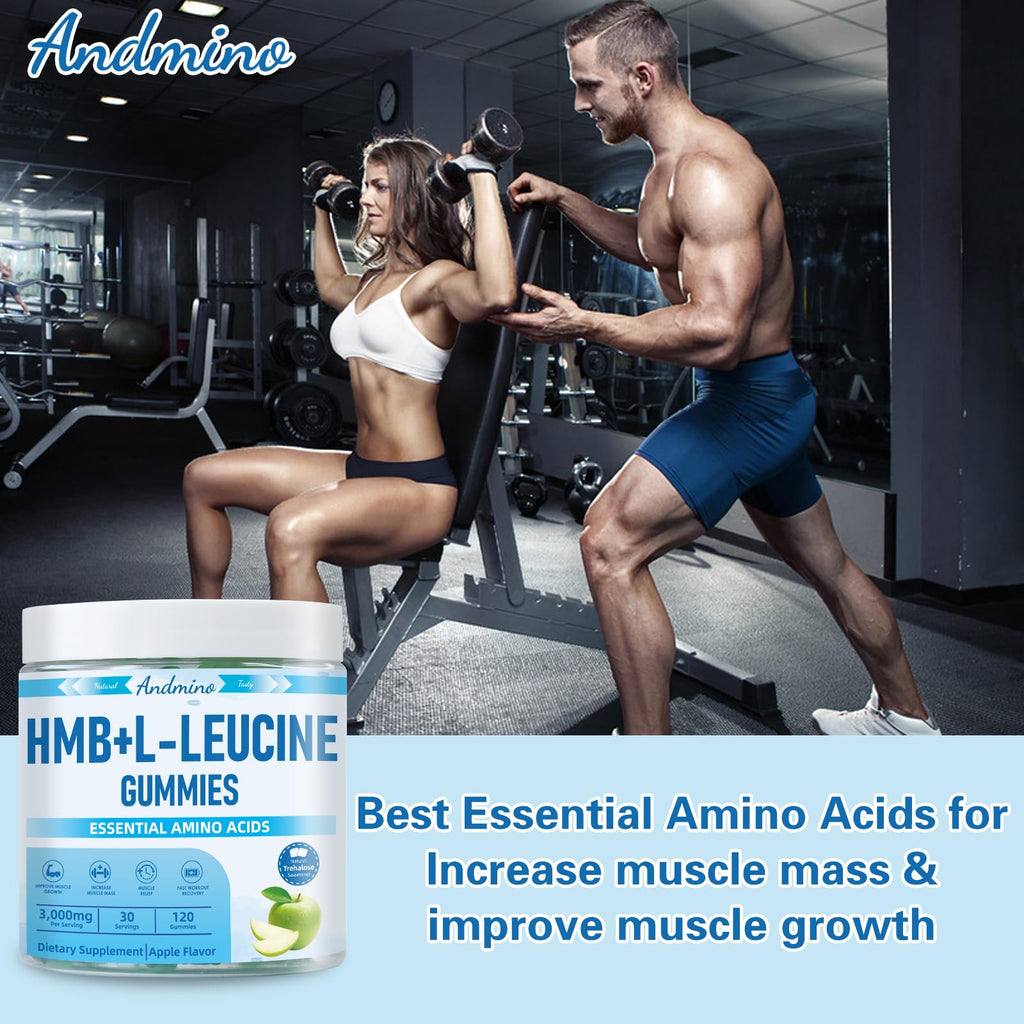 andmino HMB and L-Leucine Gummies, 3000mg, with Trehalose, for Muscle Growth, Muscle Relief and Workout Recovery, for Adults & Elder, Non-GMO - FENGGESTORE20
