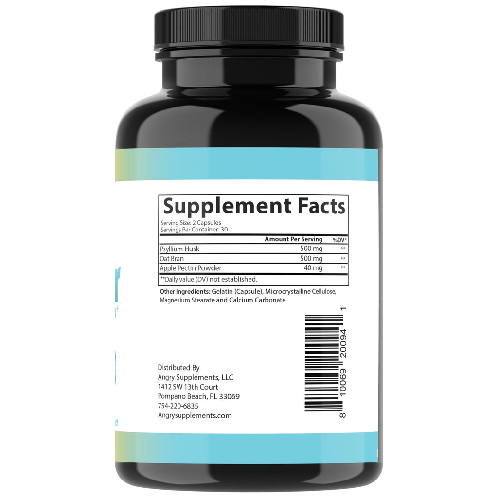 Angry Supplements Tri-Fiber Digestive Health Complex – Psyllium Husk, Oat Bran & Apple Pectin – Prebiotic Fiber for Gut Health & Regularity – 60 Capsules (2-Bottles) - FENGGESTORE20