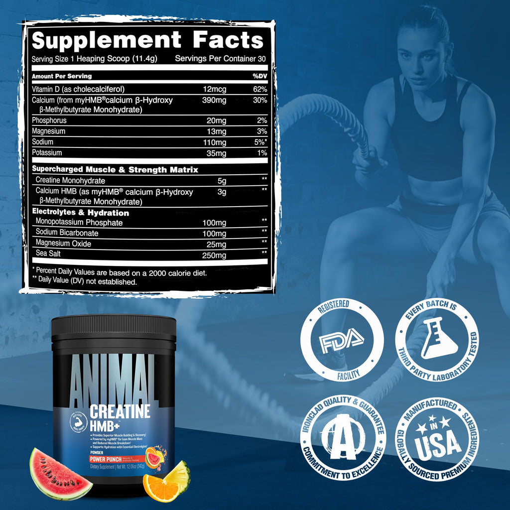 Animal Creatine HMB Powder – 3g myHMB + 5g Creatine with Electrolytes for Recovery & Daily Energy – Power Punch Flavor, 30 Servings - FENGGESTORE20