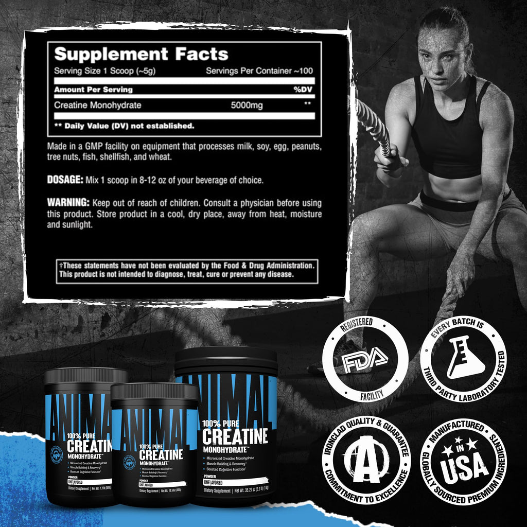Animal Creatine Monohydrate Powder - Micronized Creatine for Women and Men, Supports Muscle Growth, Strength, Endurance, Recovery and ATP Production, - FENGGESTORE20