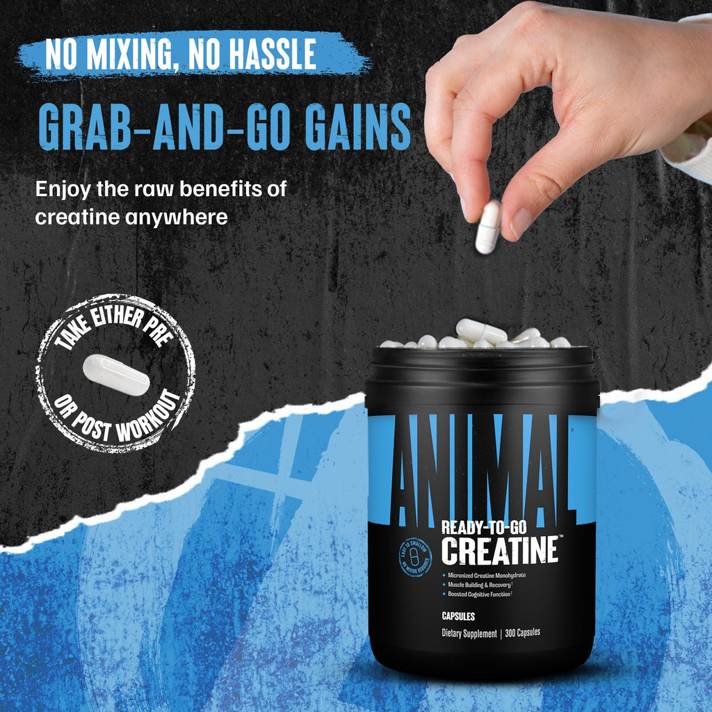 Animal Micronized Creatine Monohydrate Capsules - 300 Caps, 2500mg per Serving to Support Muscle Growth, Endurance, ATP Production, Cognitive Function, Strength - FENGGESTORE20