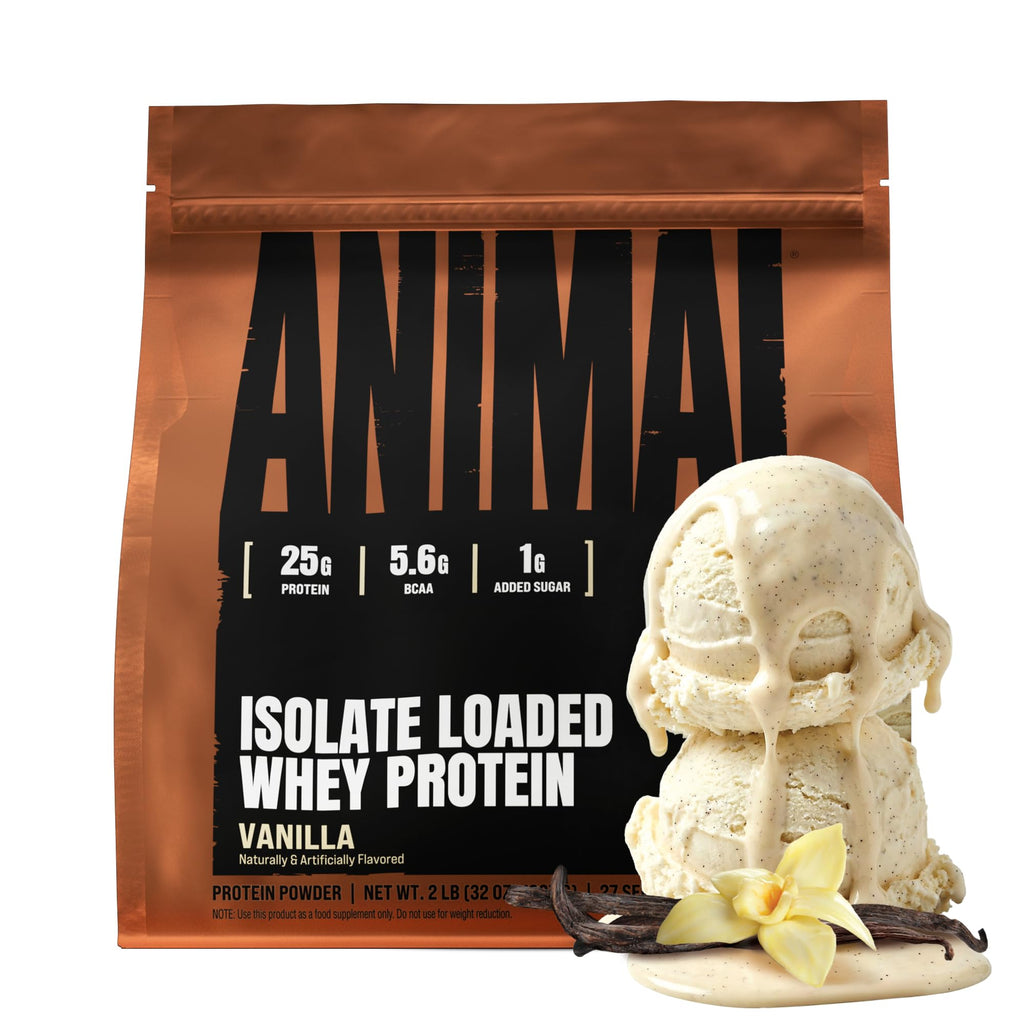 Animal Whey Isolate Protein Powder - Loaded for Pre & Post Workout Muscle Builder and Recovery with Digestive Enzymes for Men & Women - 25g Protein, Great Taste, Low Sugar - Vanilla 2 lbs - FENGGESTORE20