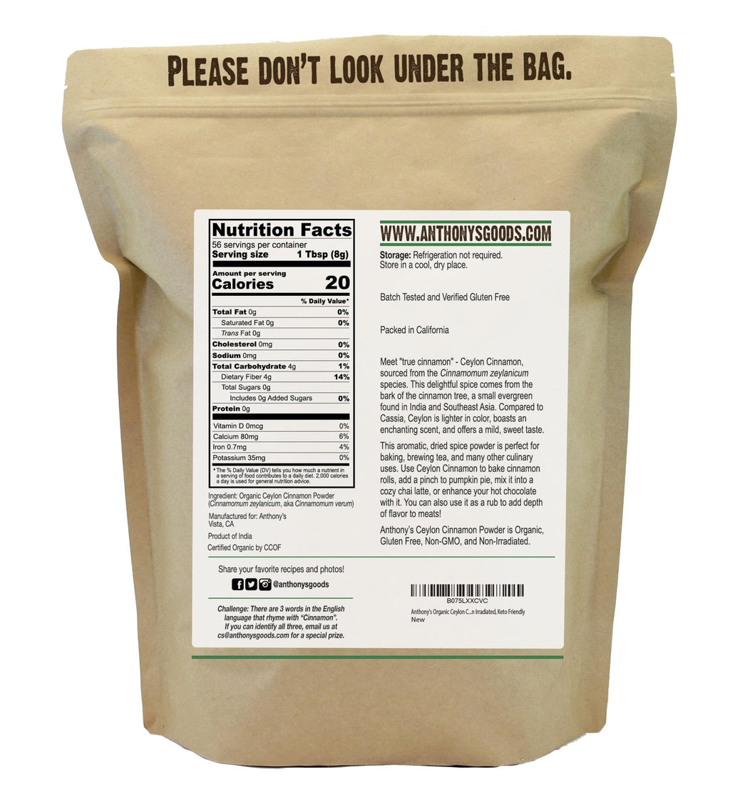 Anthony's Organic Ceylon Cinnamon Powder, 1 lb, Ground, Gluten Free, Non Irradiated, Non GMO, Keto Friendly - FENGGESTORE20