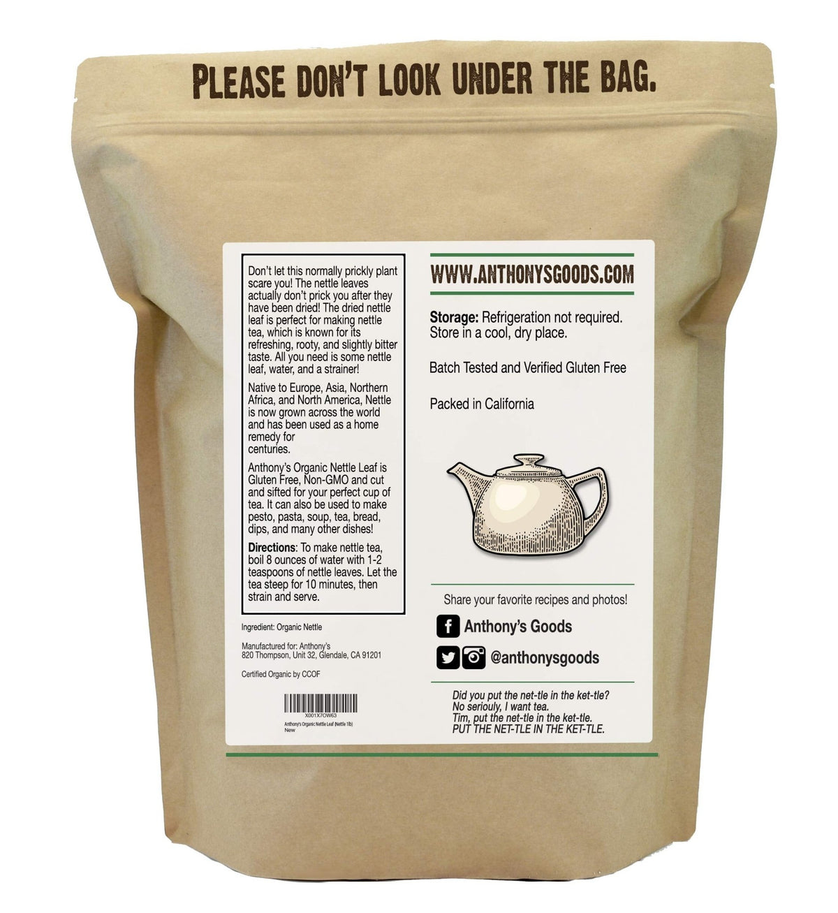 Anthony's Organic Nettle Leaf, 1 lb, Gluten Free, Non GMO, Cut & Sifted, Non Irradiated, Keto Friendly - FENGGESTORE20
