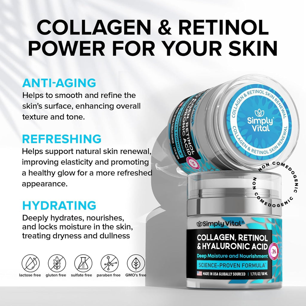 Anti-Aging Face Moisturizer with Retinol, Collagen & Hyaluronic Acid - Made in USA - Moisturizer Face Cream for Women & Men - Firming & Hydrating Neck Cream - Day & Night Skin Care - 1.7 fl oz - FENGGESTORE20
