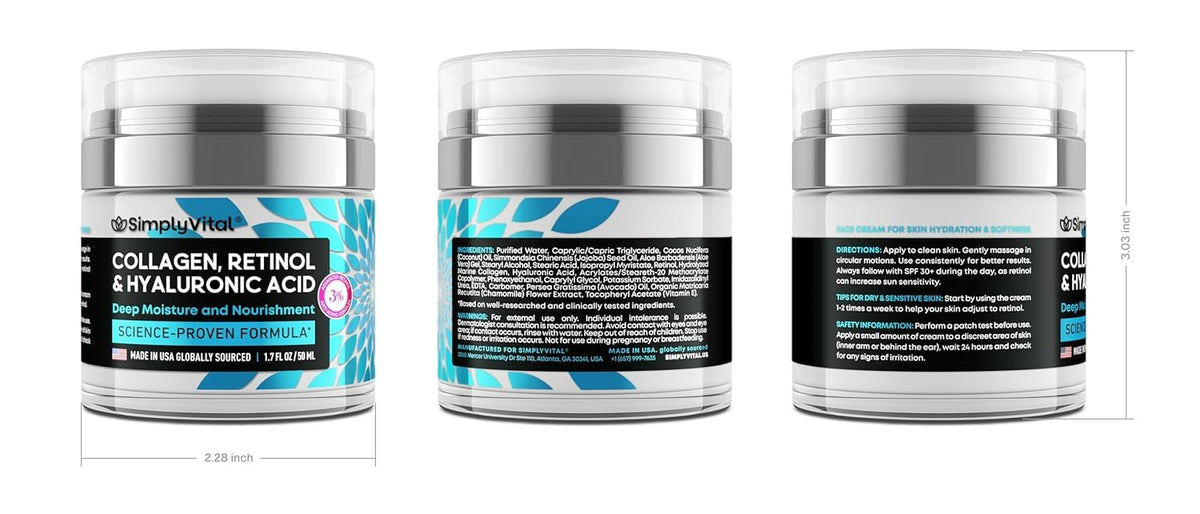 Anti-Aging Face Moisturizer with Retinol, Collagen & Hyaluronic Acid - Made in USA - Moisturizer Face Cream for Women & Men - Firming & Hydrating Neck Cream - Day & Night Skin Care - 1.7 fl oz - FENGGESTORE20