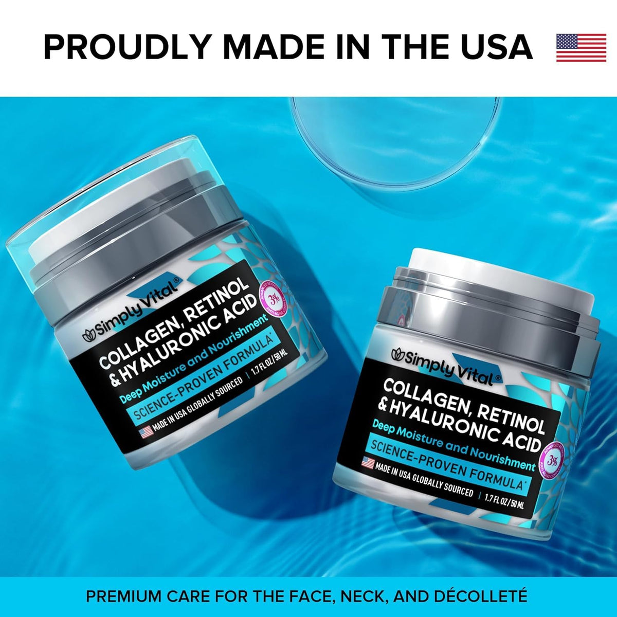 Anti-Aging Face Moisturizer with Retinol, Collagen & Hyaluronic Acid - Made in USA - Moisturizer Face Cream for Women & Men - Firming & Hydrating Neck Cream - Day & Night Skin Care - 1.7 fl oz - FENGGESTORE20