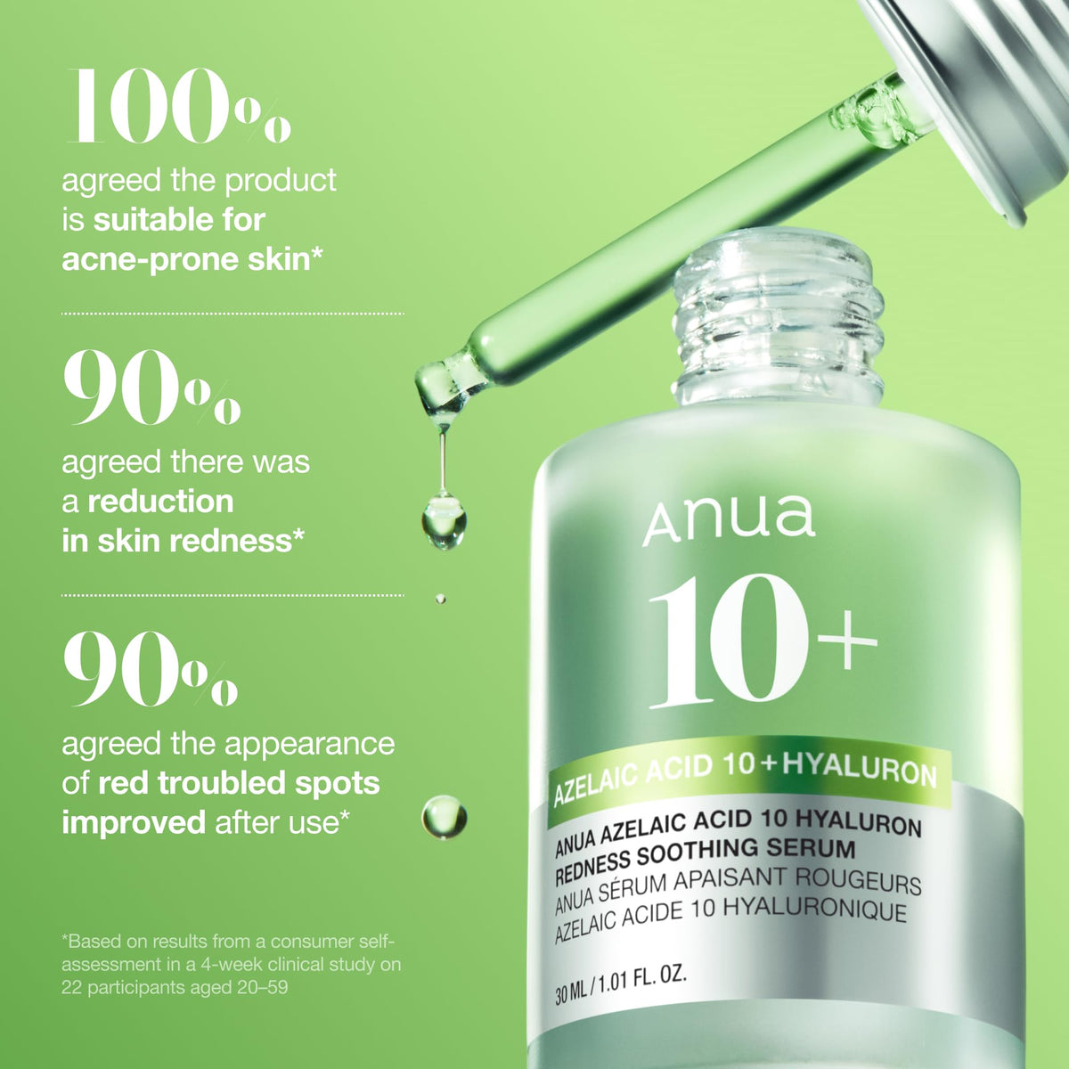 Anua Azelaic Acid 10 Hyaluron Redness Soothing Serum, Facial Serum for Blemish-Prone & Oily-Prone Skin - FENGGESTORE20