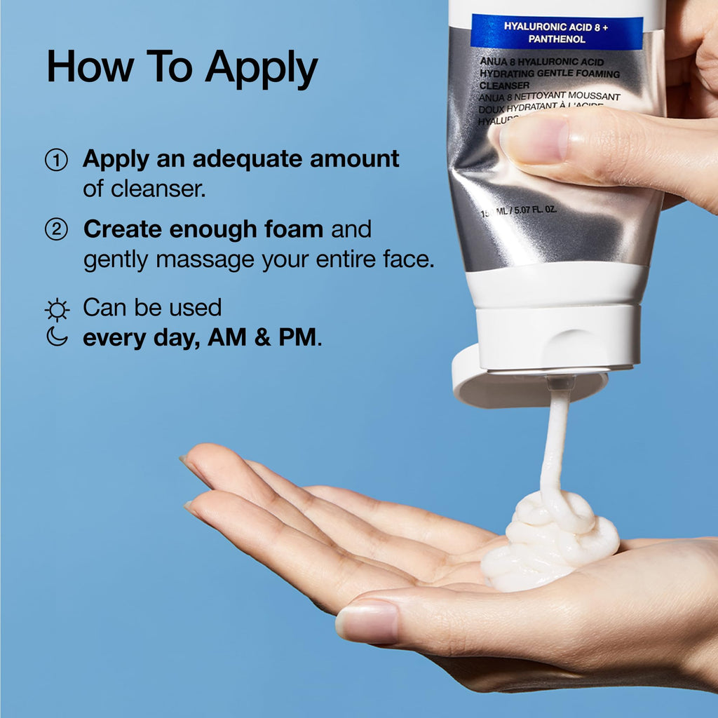 Anua Hydrating Gentle Foaming Cleanser, Hyaluronic Acid, Glycerin, Zinc, Panthenol, Korean Face Wash for Dry Skin - FENGGESTORE20