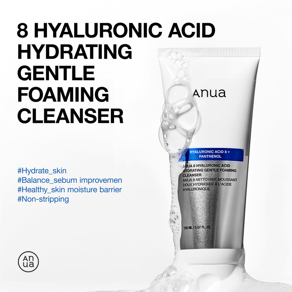 Anua Hydrating Gentle Foaming Cleanser, Hyaluronic Acid, Glycerin, Zinc, Panthenol, Korean Face Wash for Dry Skin - FENGGESTORE20