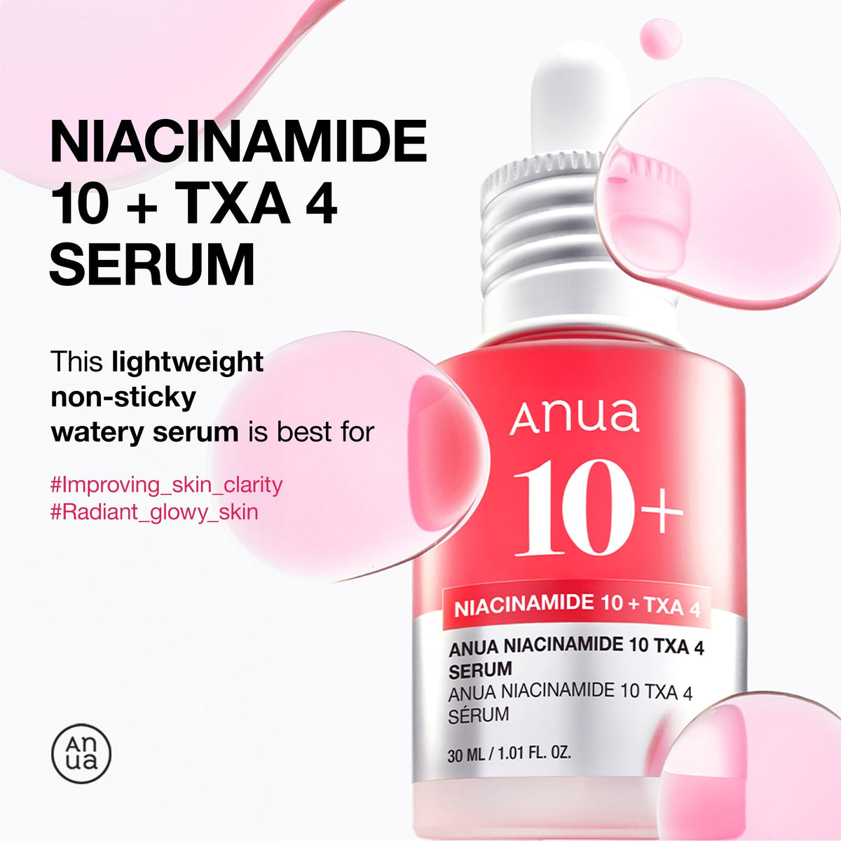Anua Niacinamide 10 + TXA 4 Serum, Dark Spot Care, Hyaluronic Acid, Tranexamic Acid - FENGGESTORE20