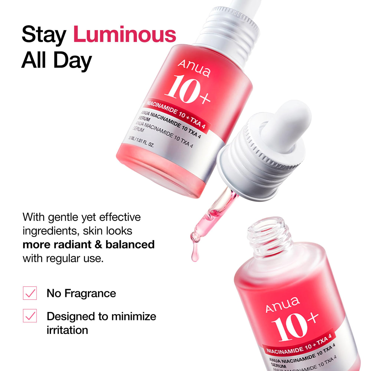 Anua Niacinamide 10 + TXA 4 Serum, Dark Spot Care, Hyaluronic Acid, Tranexamic Acid - FENGGESTORE20