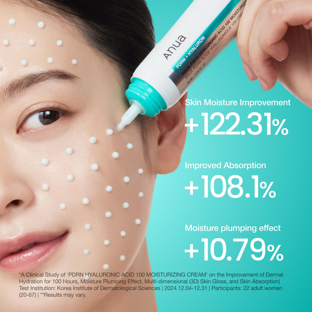 Anua PDRN Hyaluronic Acid 100 Moisturizing Cream, Lightweight, Non-Greasy Hydrating Face Moisturizer with Salmon DNA for Glass Skin, Korean Skincare (2.02 fl oz) - FENGGESTORE20