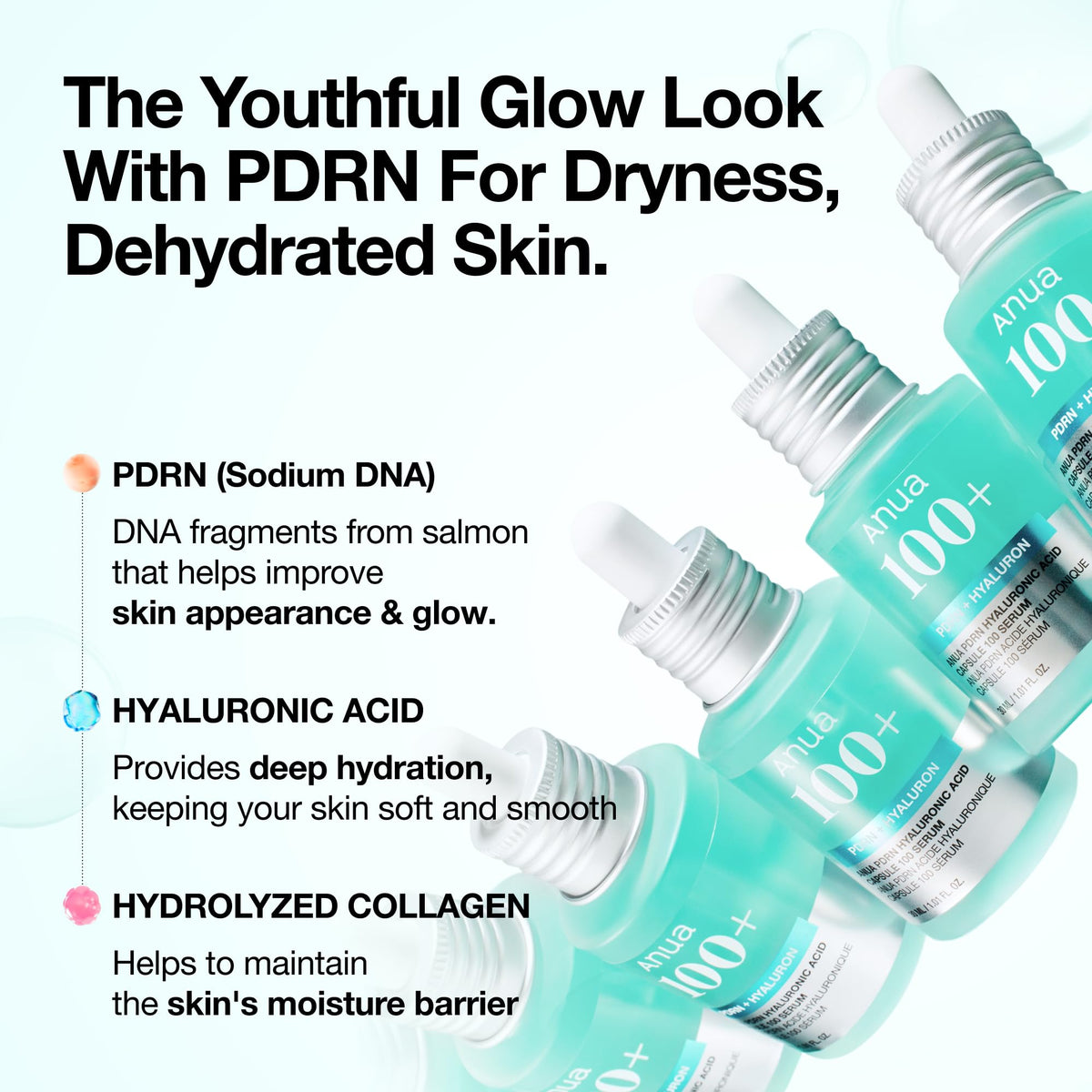 Anua PDRN Hyaluronic Acid Capsule 100 Serum, Radiant Face Serum, Salmon DNA, Hyaluronic Acid, Hydration, Moisture Plumping Effect - FENGGESTORE20