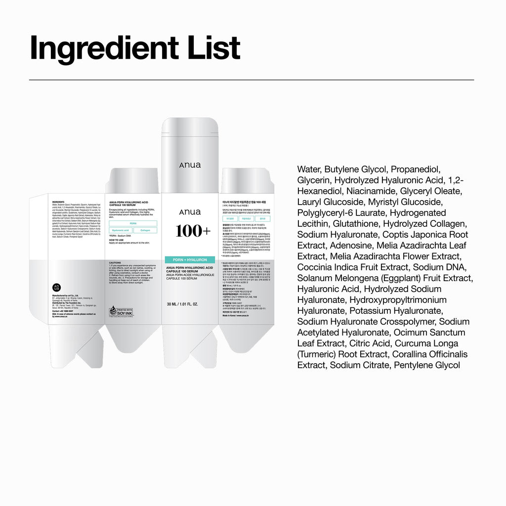Anua PDRN Hyaluronic Acid Capsule 100 Serum, Radiant Face Serum, Salmon DNA, Hyaluronic Acid, Hydration, Moisture Plumping Effect - FENGGESTORE20