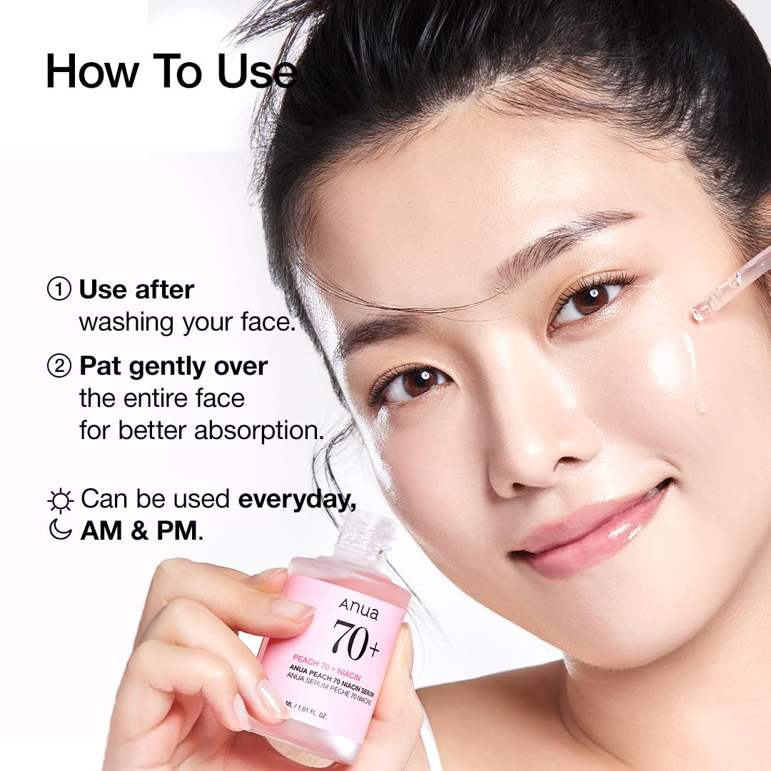 Anua Peach 70 Niacinamide Serum, Daily Glow Serum For Face, Skin Tone & Dullness Care with Vitamin B12, Lightweight - FENGGESTORE20